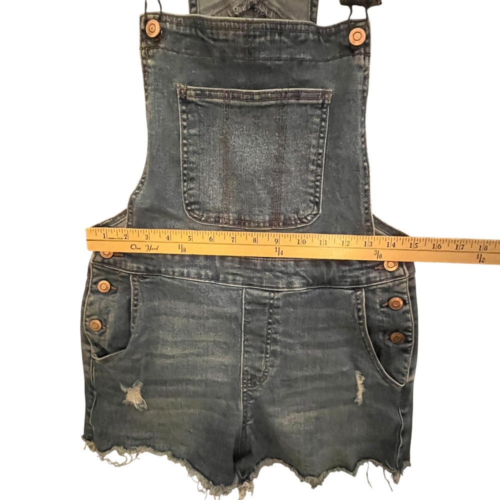 NoBo Womens Distressed Denim Shortalls Overalls M 7-9 Y2K Festival Cutoffs Jeans - Picture 3 of 10